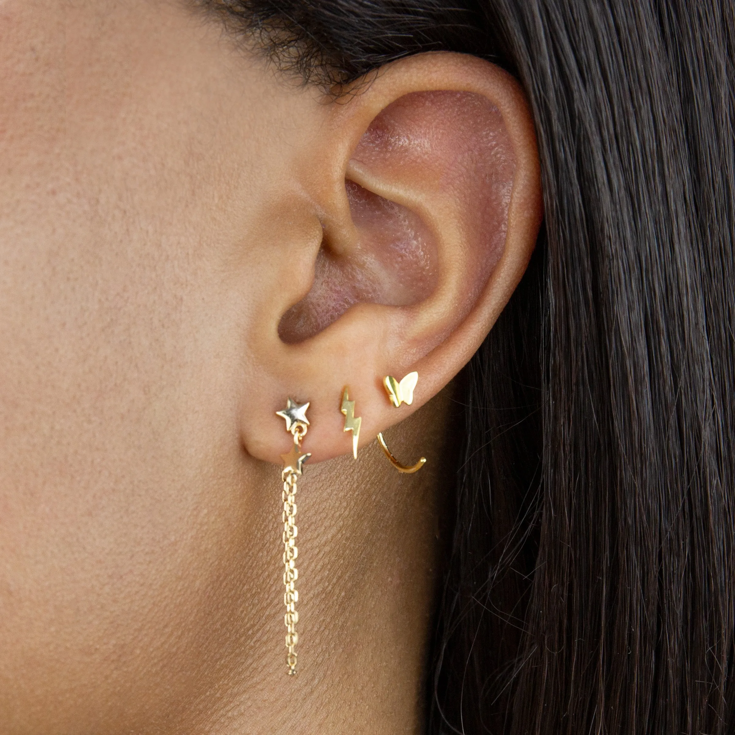 Solid Star Chain Stud Earring
