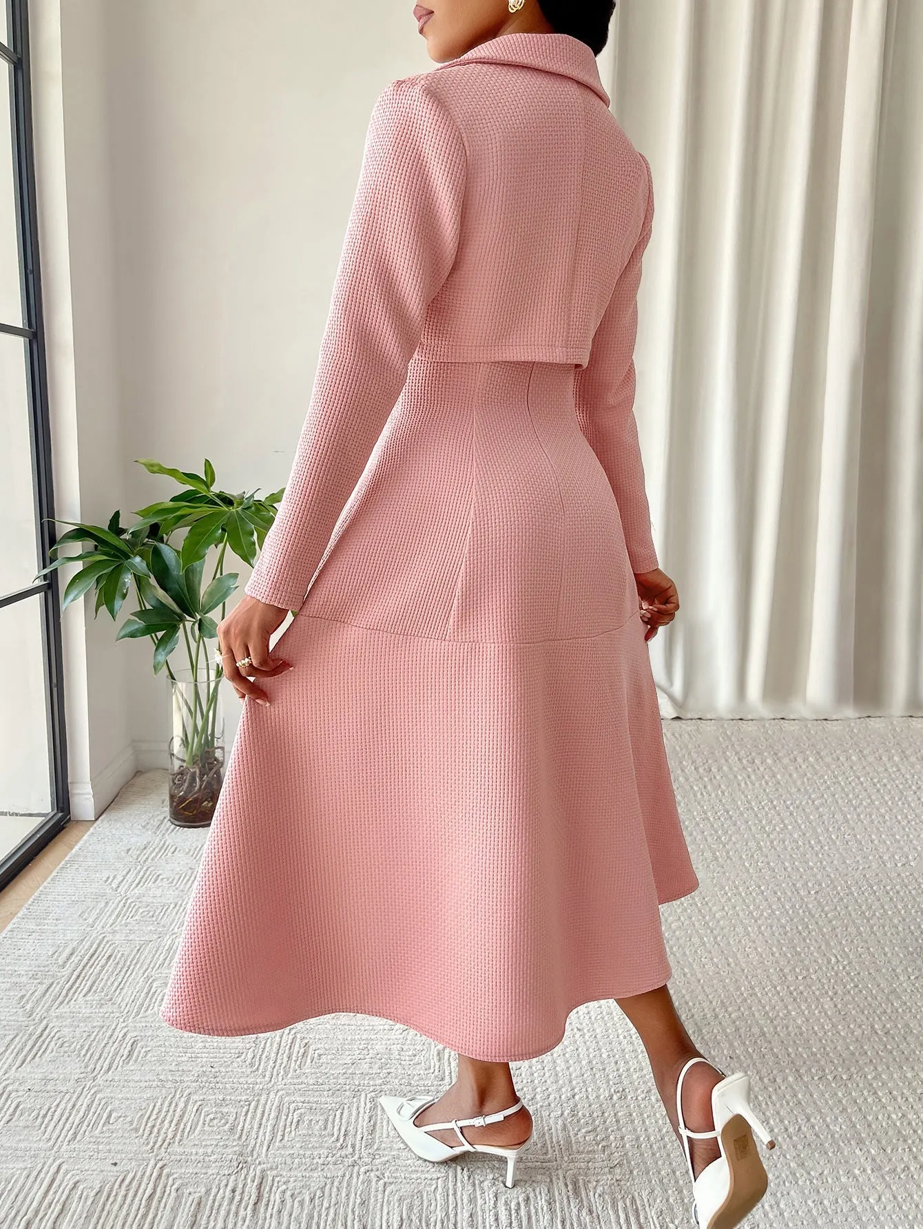 Sophisticated Solid Coat and Dress Two-Piece Set
