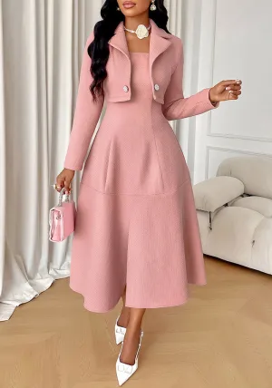 Sophisticated Solid Coat and Dress Two-Piece Set