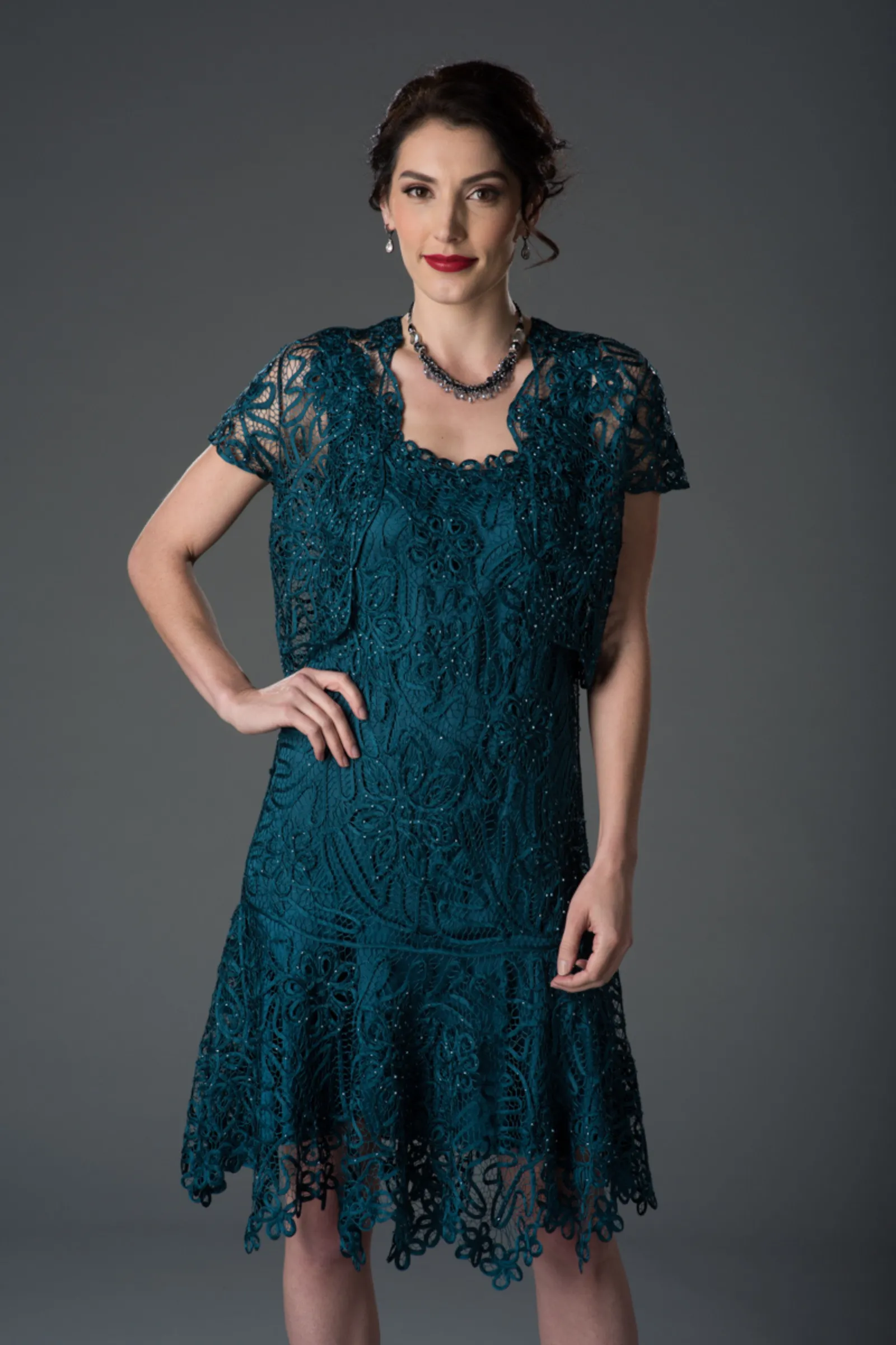 Soulmates C9125 Silk Party Dress with Cap Sleeve Jacket Set