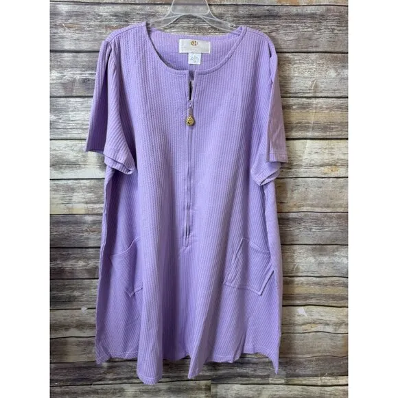 Stan Herman Lavender Seersucker Zip Front House Dress 2X Pajamas Purple Moo Moo