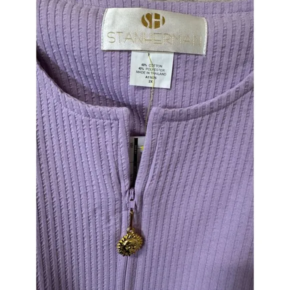 Stan Herman Lavender Seersucker Zip Front House Dress 2X Pajamas Purple Moo Moo