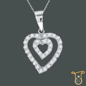 Sterling Silver Round CZ Double Heart Fashion Pendant