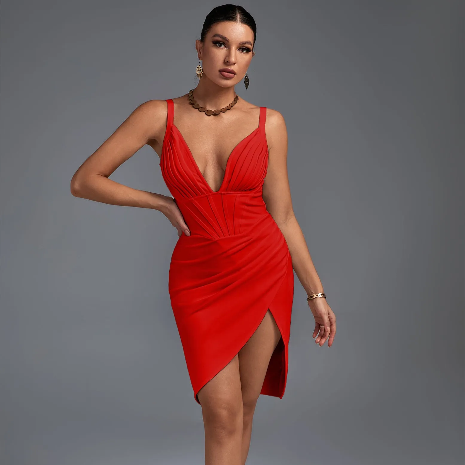 Strappy Sleeveless Frill Midi Bandage Dress