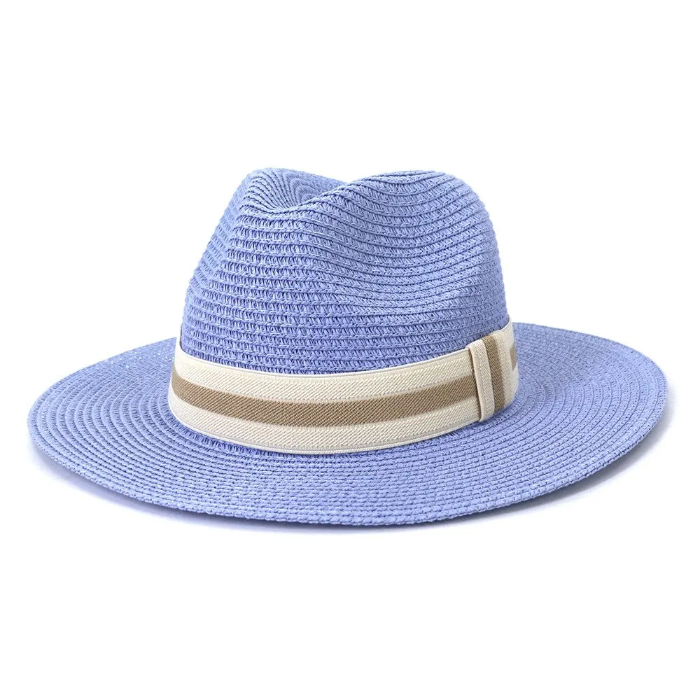 Striped Band Straw Fedora Hat