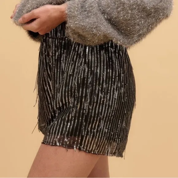 Striped Sequins High Waist Shorts