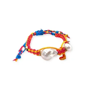 SUMMER LOVING BAROQUE PEARL GOLD HEART AND CHAIN SILK ROCKER BRACELET