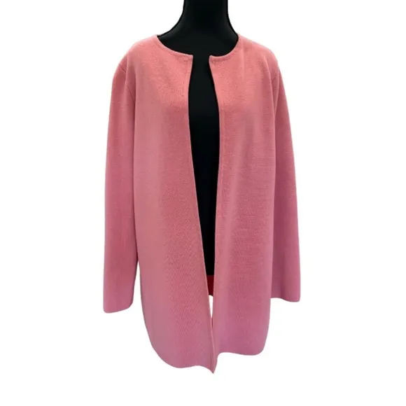 Talbots Open Front Long Cardigan Sweater Jacket Merino Wool Pink Corpcore Sz M