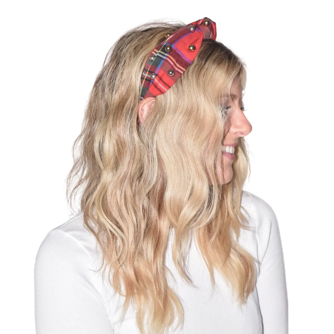 Tartan & Cheer Metallic Pearl Knotted Headband - Cinnamon Spice