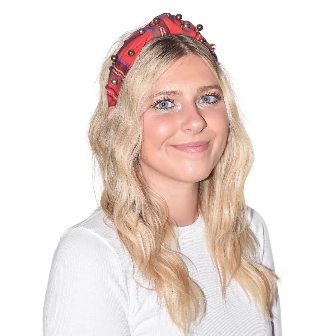 Tartan & Cheer Metallic Pearl Knotted Headband - Cinnamon Spice