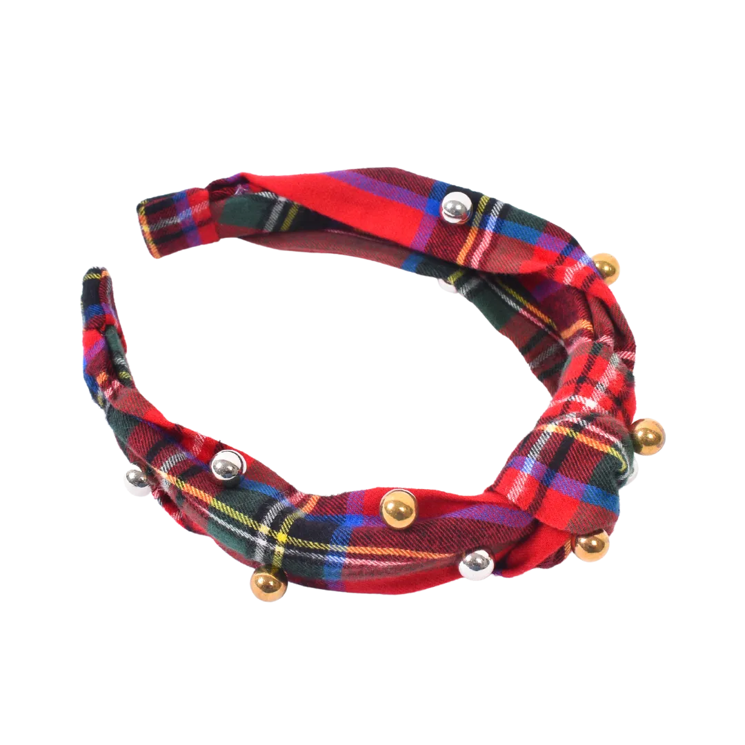 Tartan & Cheer Metallic Pearl Knotted Headband - Cinnamon Spice