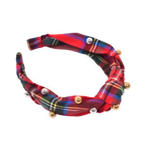 Tartan & Cheer Metallic Pearl Knotted Headband - Cinnamon Spice
