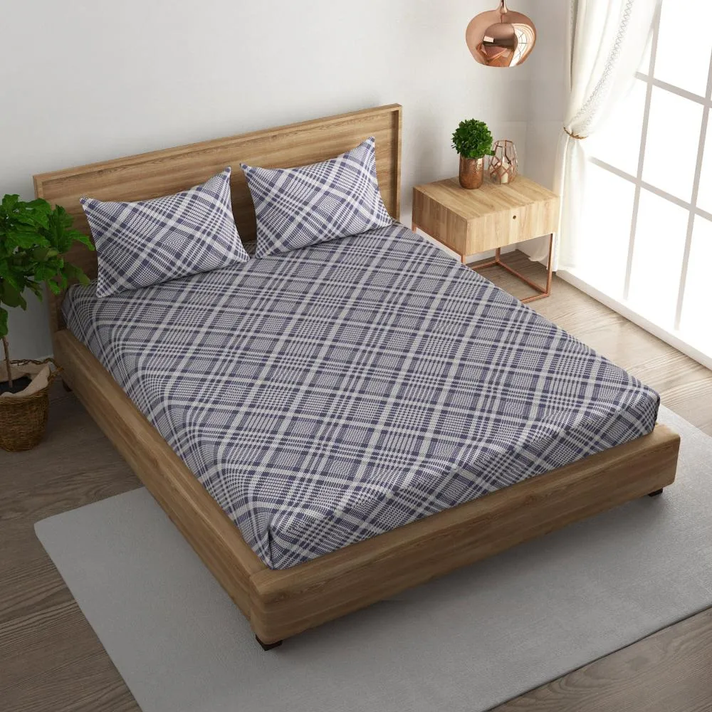 Tartan check cotton super king bedsheet with pillow covers
