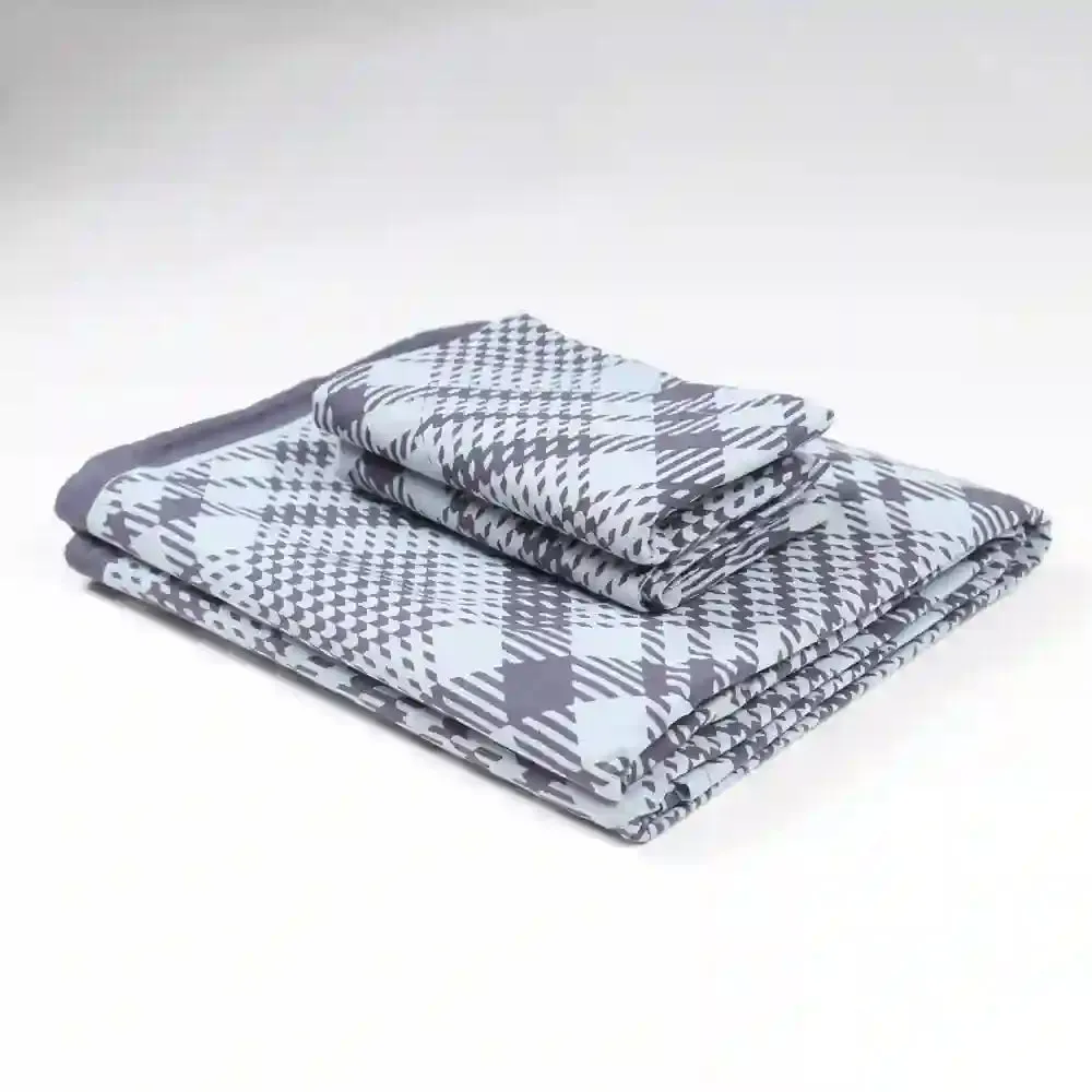 Tartan check cotton super king bedsheet with pillow covers