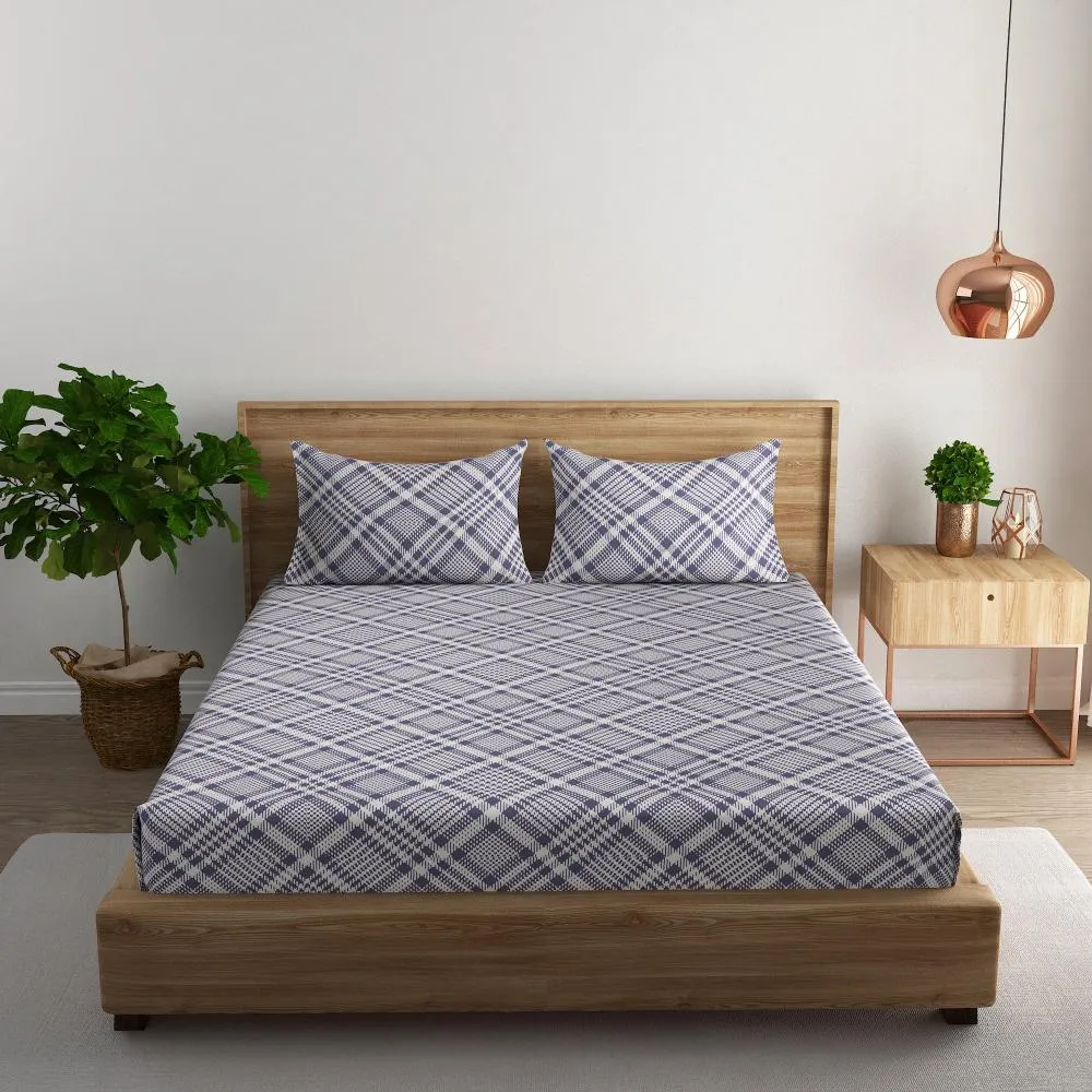 Tartan check cotton super king bedsheet with pillow covers