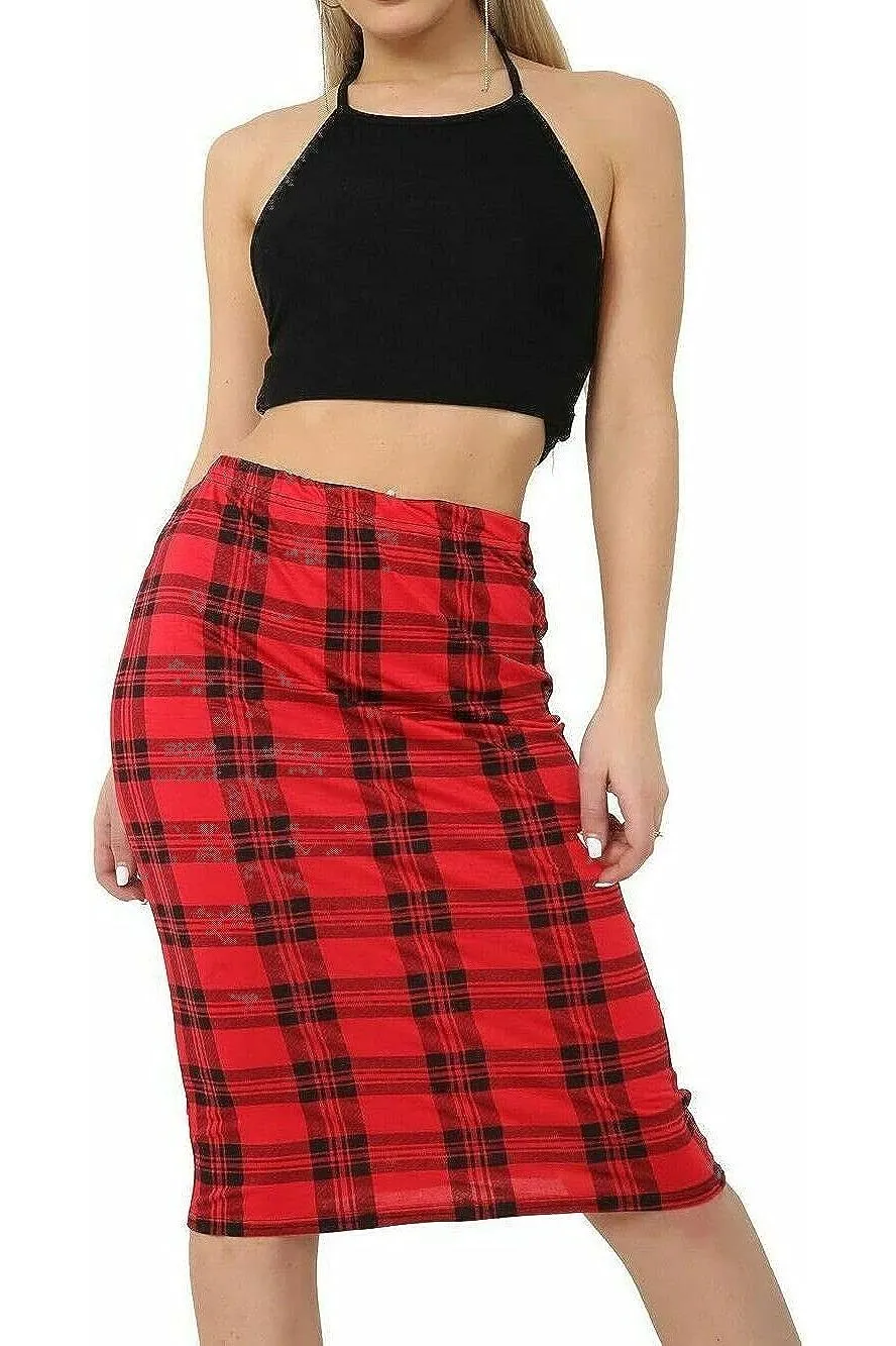 Tartan Check Print Midi Skirt