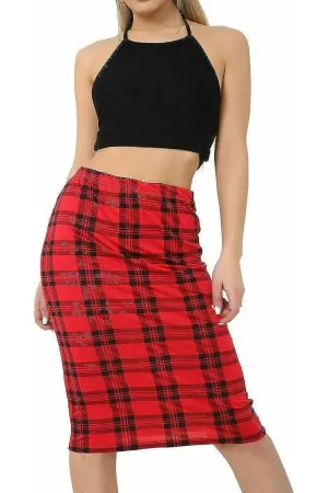 Tartan Check Print Midi Skirt