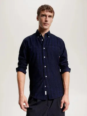 Tartan Check Regular Fit Corduroy Shirt in Navy