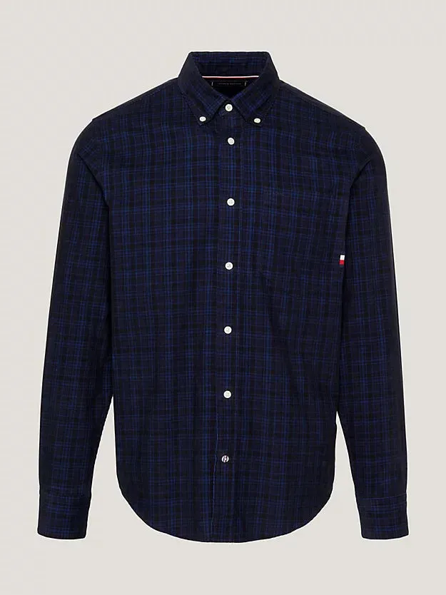 Tartan Check Regular Fit Corduroy Shirt in Navy