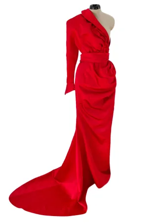 Thierry Mugler Fall 1986 Red Silk One Shoulder Gown
