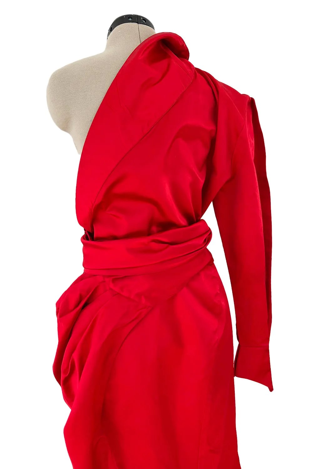 Thierry Mugler Fall 1986 Red Silk One Shoulder Gown