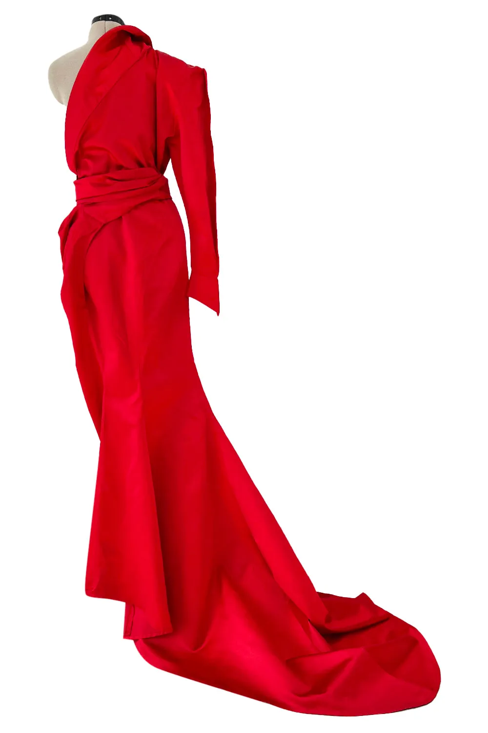 Thierry Mugler Fall 1986 Red Silk One Shoulder Gown