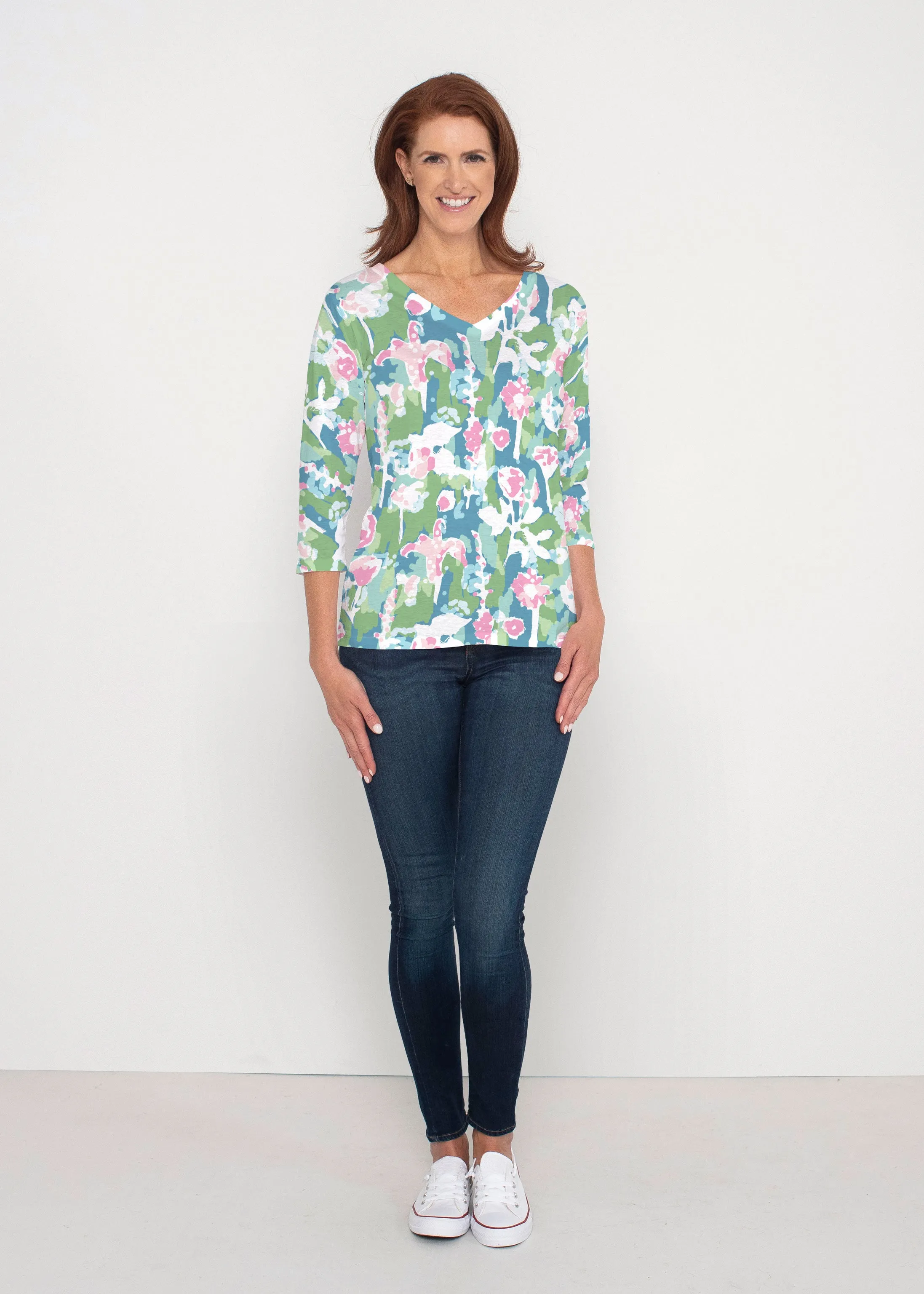 Tiptoe Tulips (20416) ~ Signature 3/4 Sleeve V-Neck Top