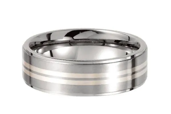 Titanium Double Sterling Stripe Band