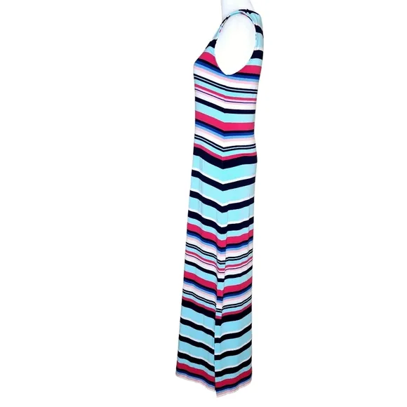 Tommy Bahama Striped Maxi Dress Sleeveless Navy Aqua Pink Women's Size Small