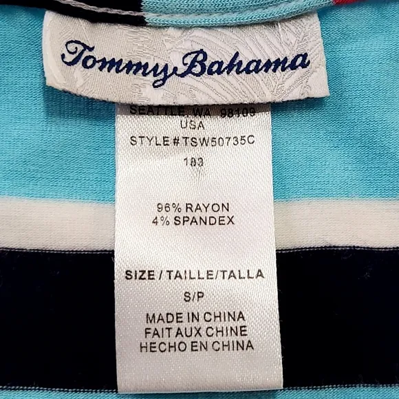 Tommy Bahama Striped Maxi Dress Sleeveless Navy Aqua Pink Women's Size Small