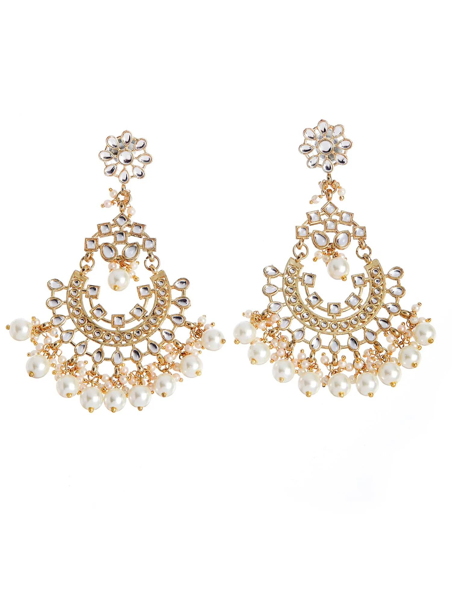 Traditional Gold Plated Pearl Studded Kundan Chandbali Earrings