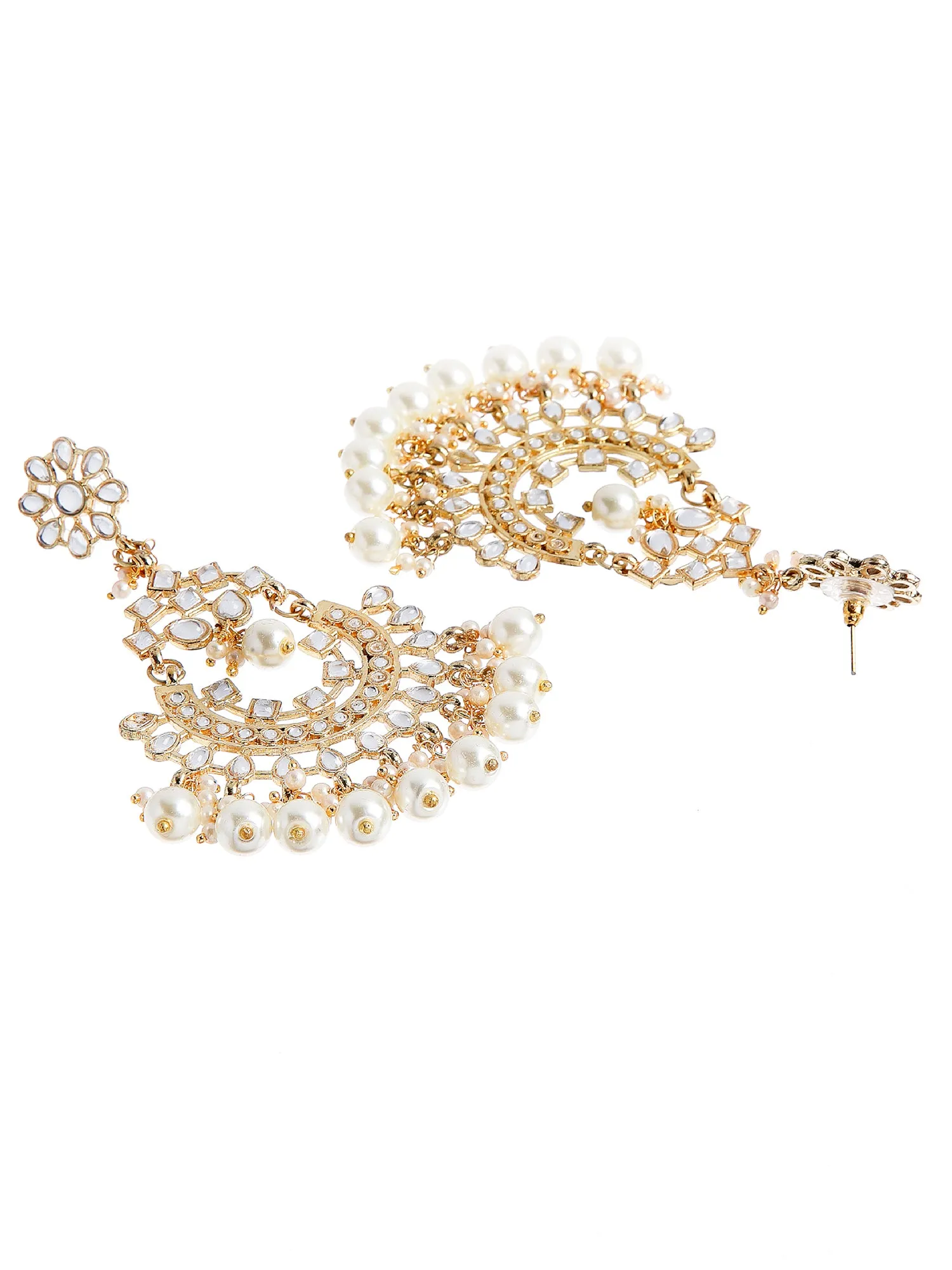Traditional Gold Plated Pearl Studded Kundan Chandbali Earrings