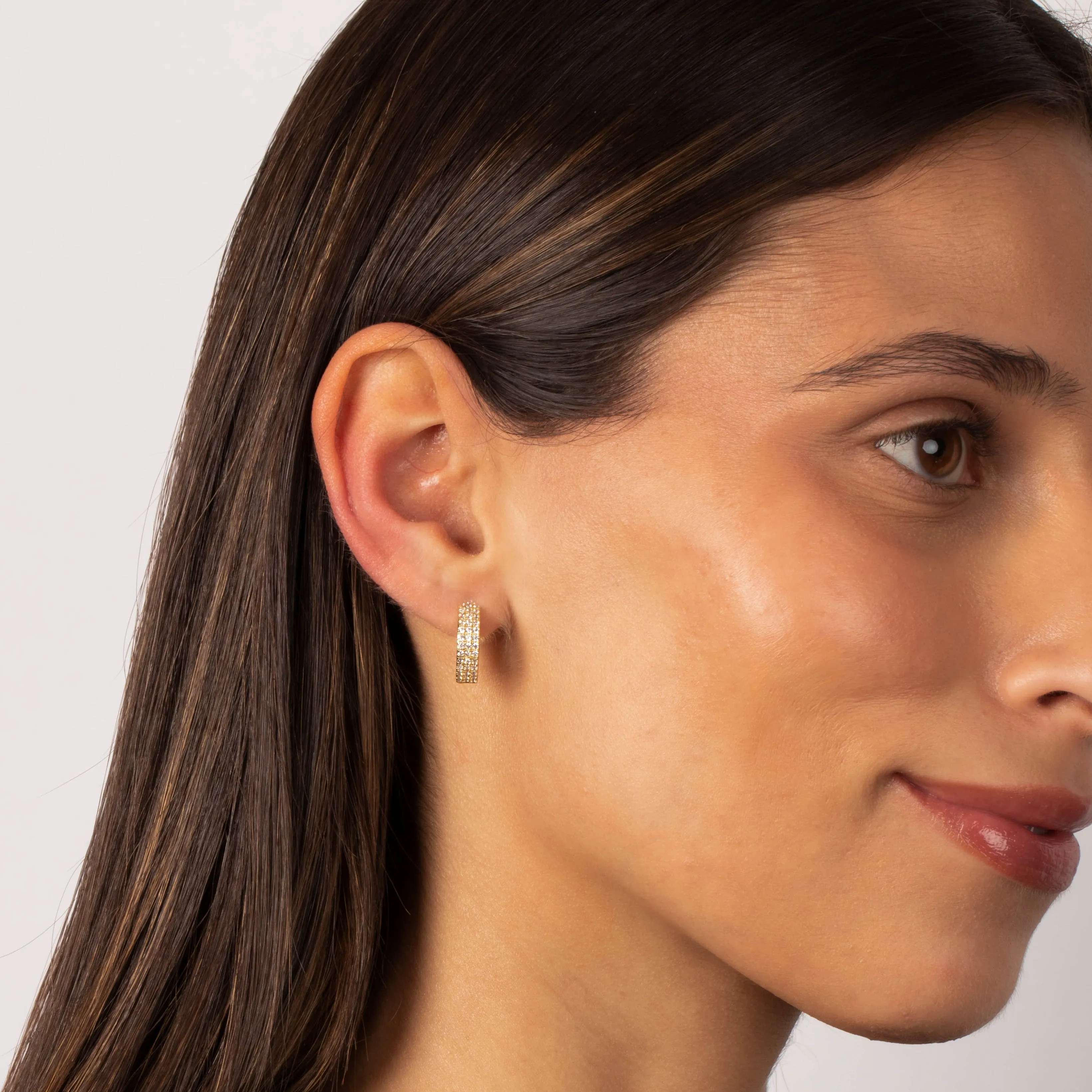 Triple Row Pave Huggie Earring