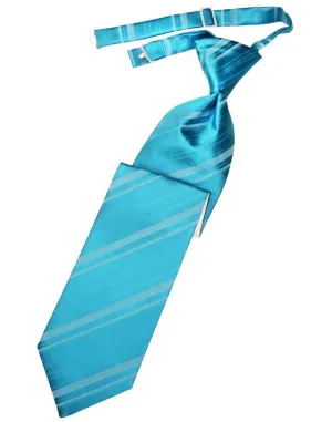 Turquoise Striped Satin Kids Necktie