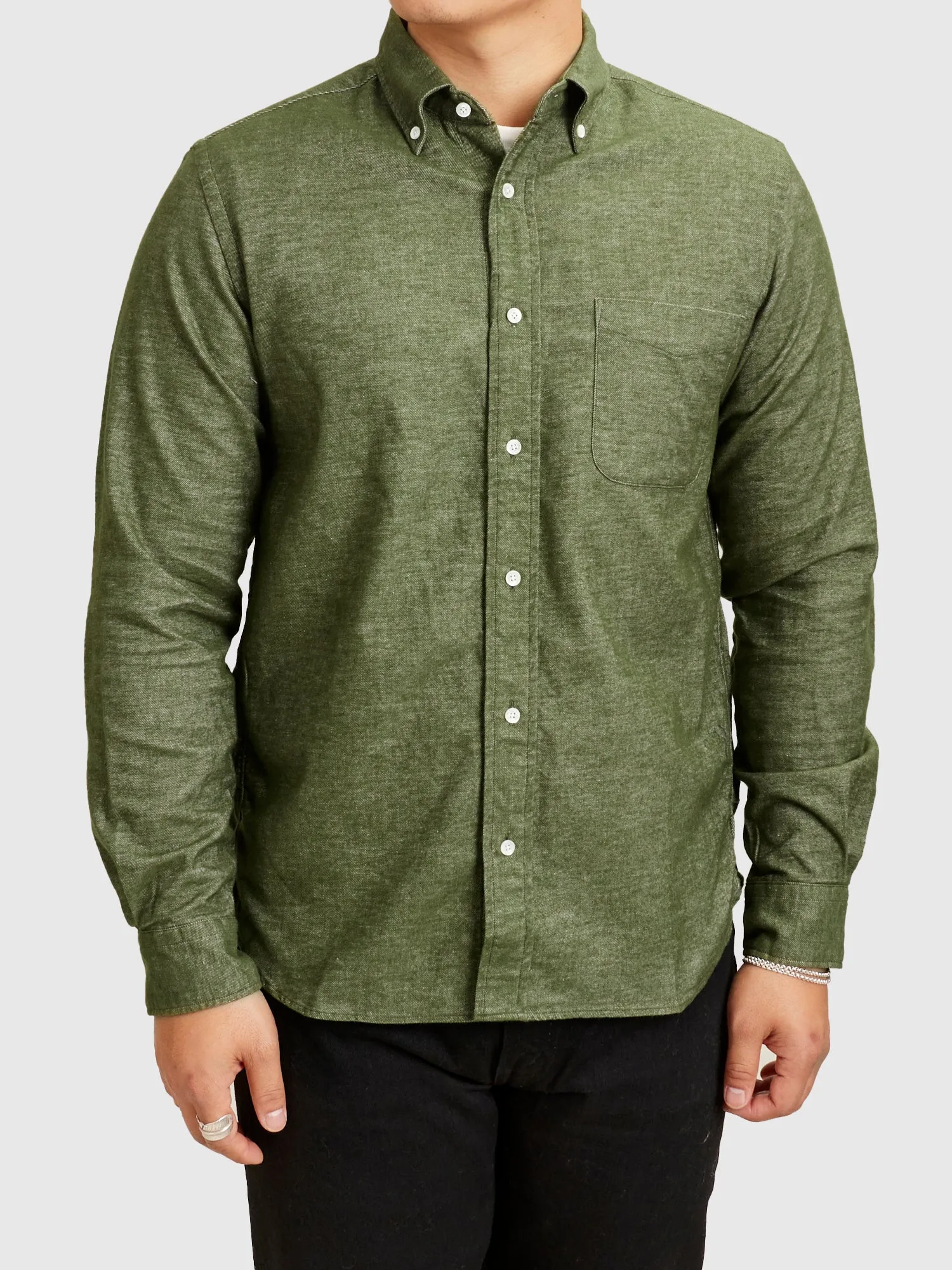Twill Flannel Button-Down Shirt in Olive
