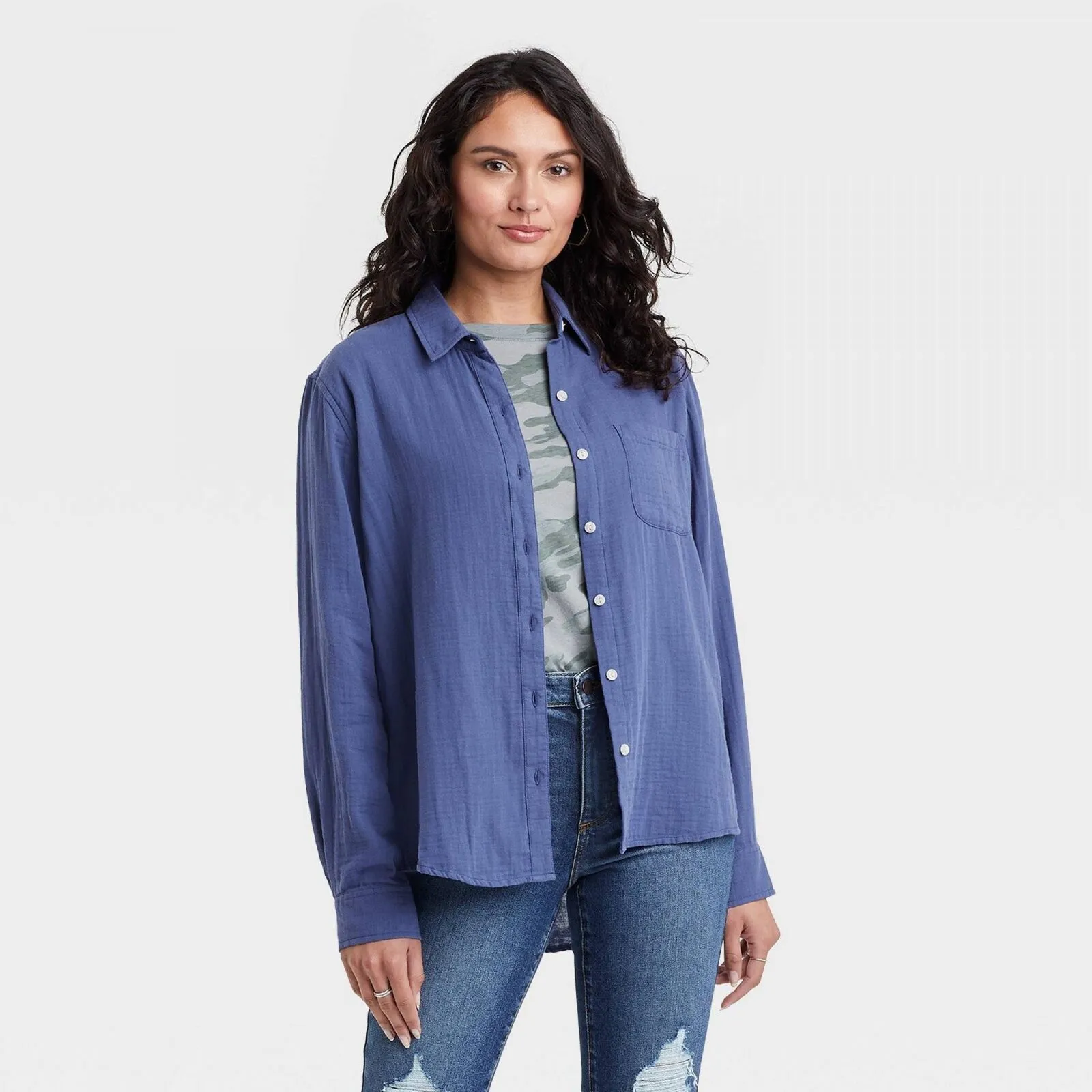 Universal Thread Women's Long Sleeve Relaxed Fit Gauze Button-Down Shirt