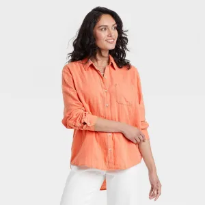 Universal Thread Women's Long Sleeve Relaxed Fit Gauze Button-Down Shirt