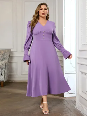 V Neck Long Sleeve Plain Midi Bodycon Dress HB100471