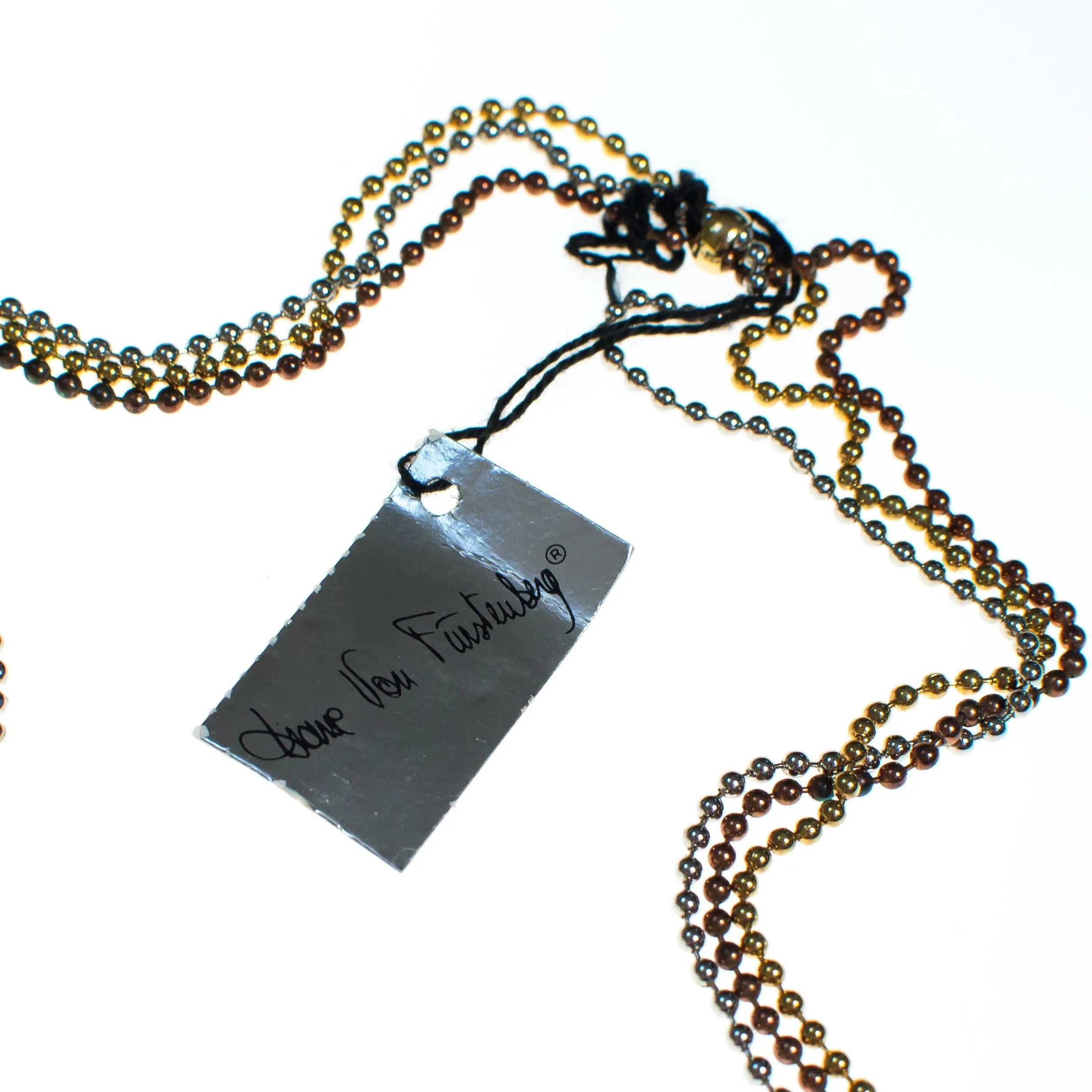 Vintage Diane Von Furstenberg Bronze, Brass, Gold and Silver Beaded Chain Necklace, 1970s