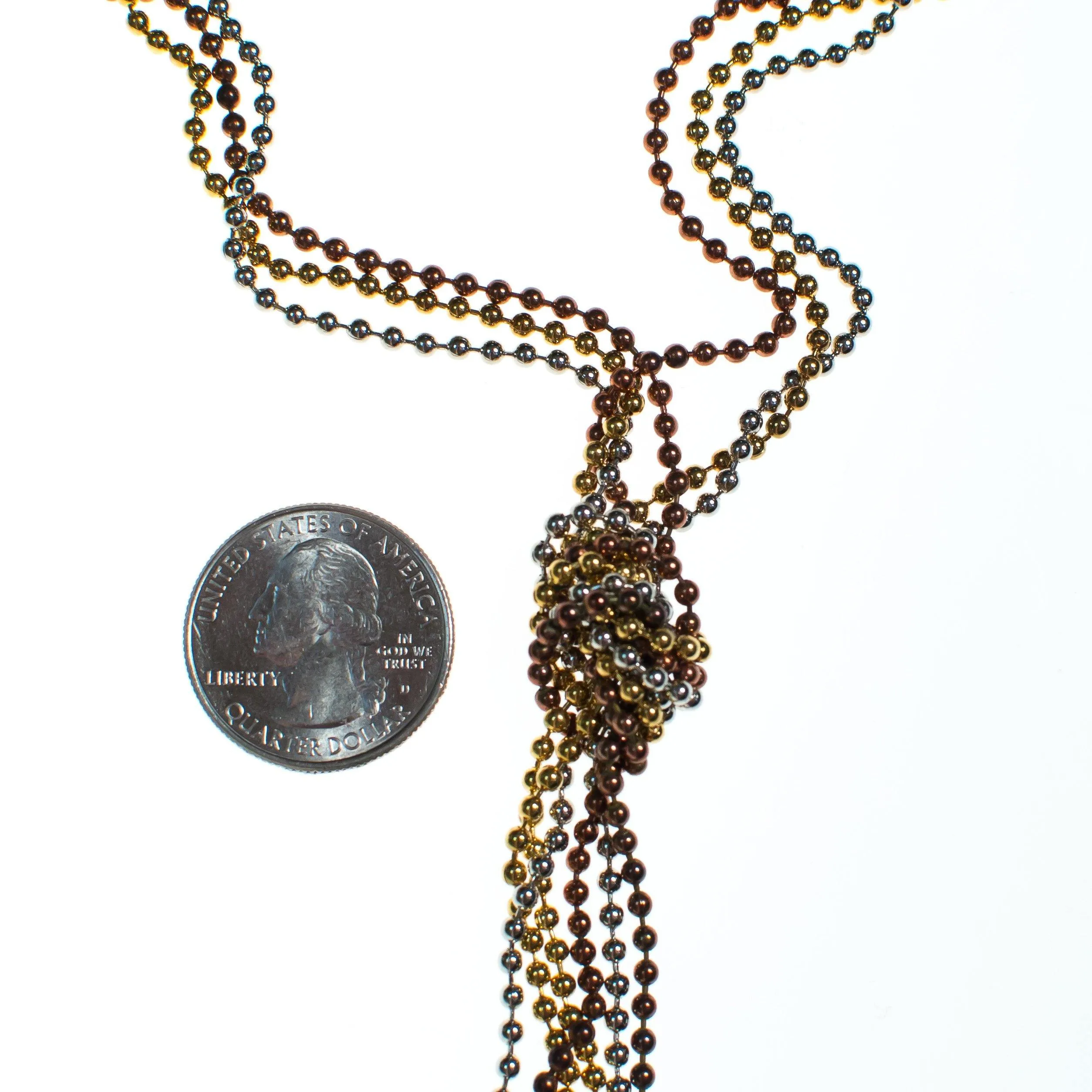 Vintage Diane Von Furstenberg Bronze, Brass, Gold and Silver Beaded Chain Necklace, 1970s