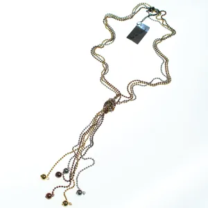 Vintage Diane Von Furstenberg Bronze, Brass, Gold and Silver Beaded Chain Necklace, 1970s