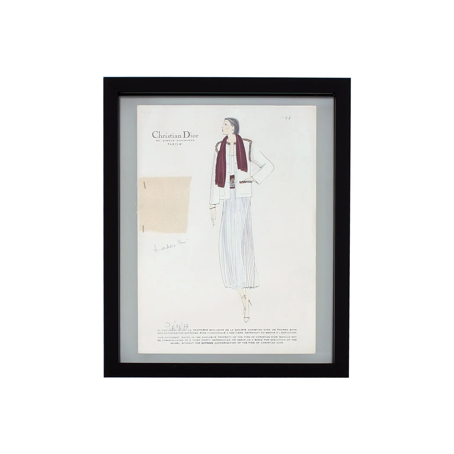Vintage Haute Couture Christian Dior Fashion Sketch