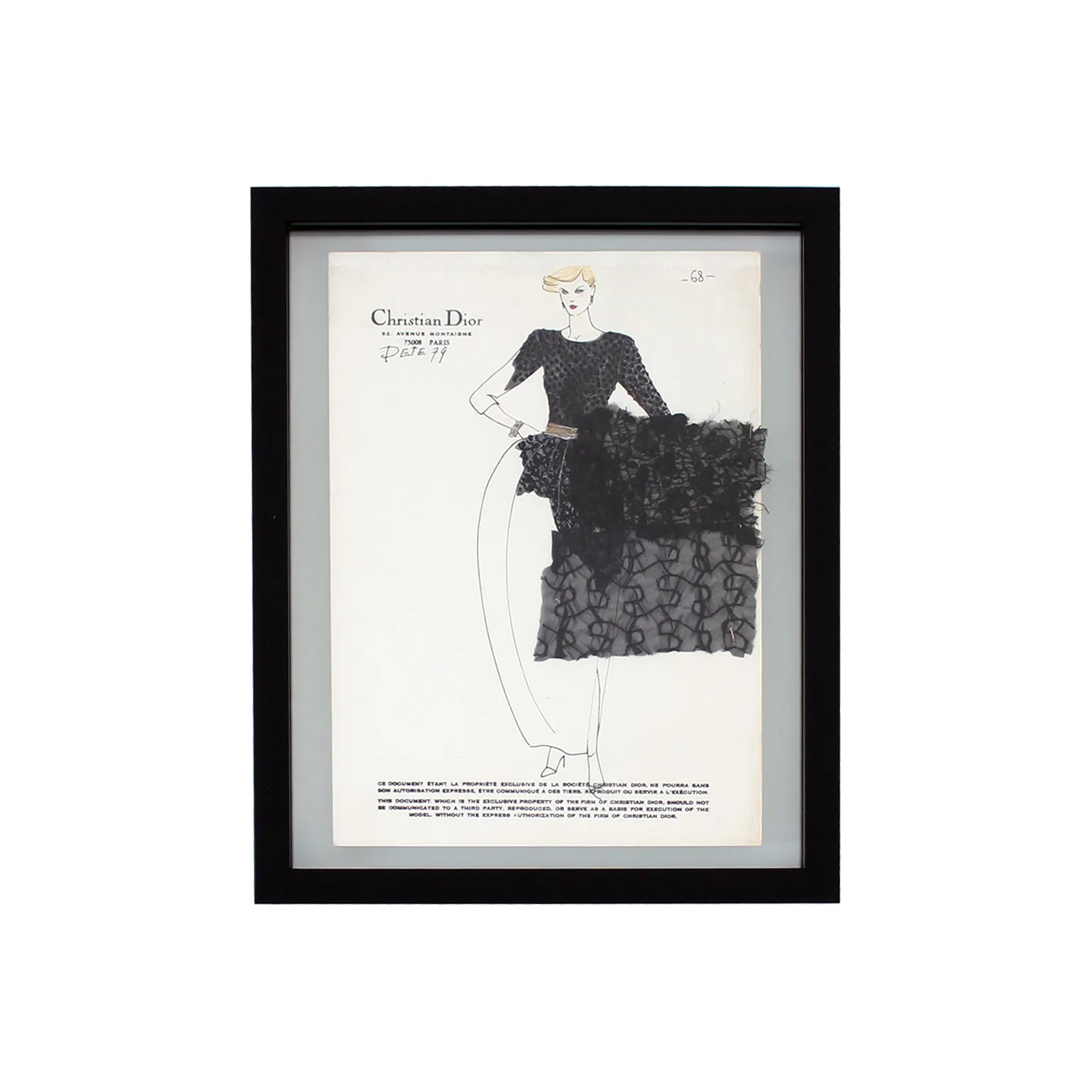 Vintage Haute Couture Christian Dior Fashion Sketch