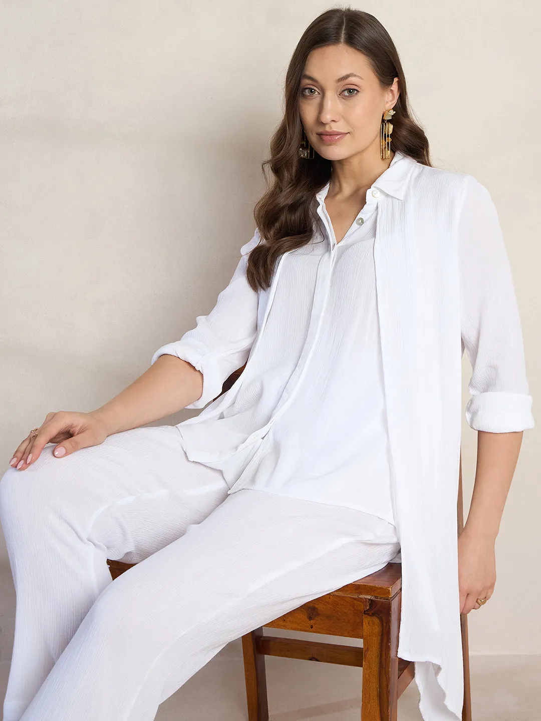 White Crinkle Asymmetric Co-Ord Set