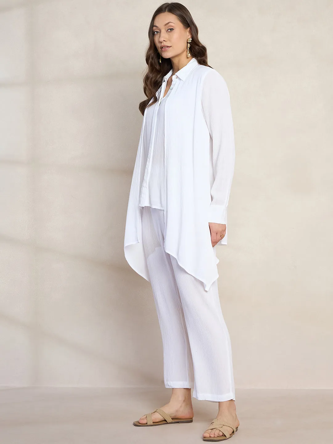 White Crinkle Asymmetric Co-Ord Set