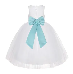White Floral Lace Flower Girl Dress Special Occasions Wedding Christening Communion Baptism LG7(4)