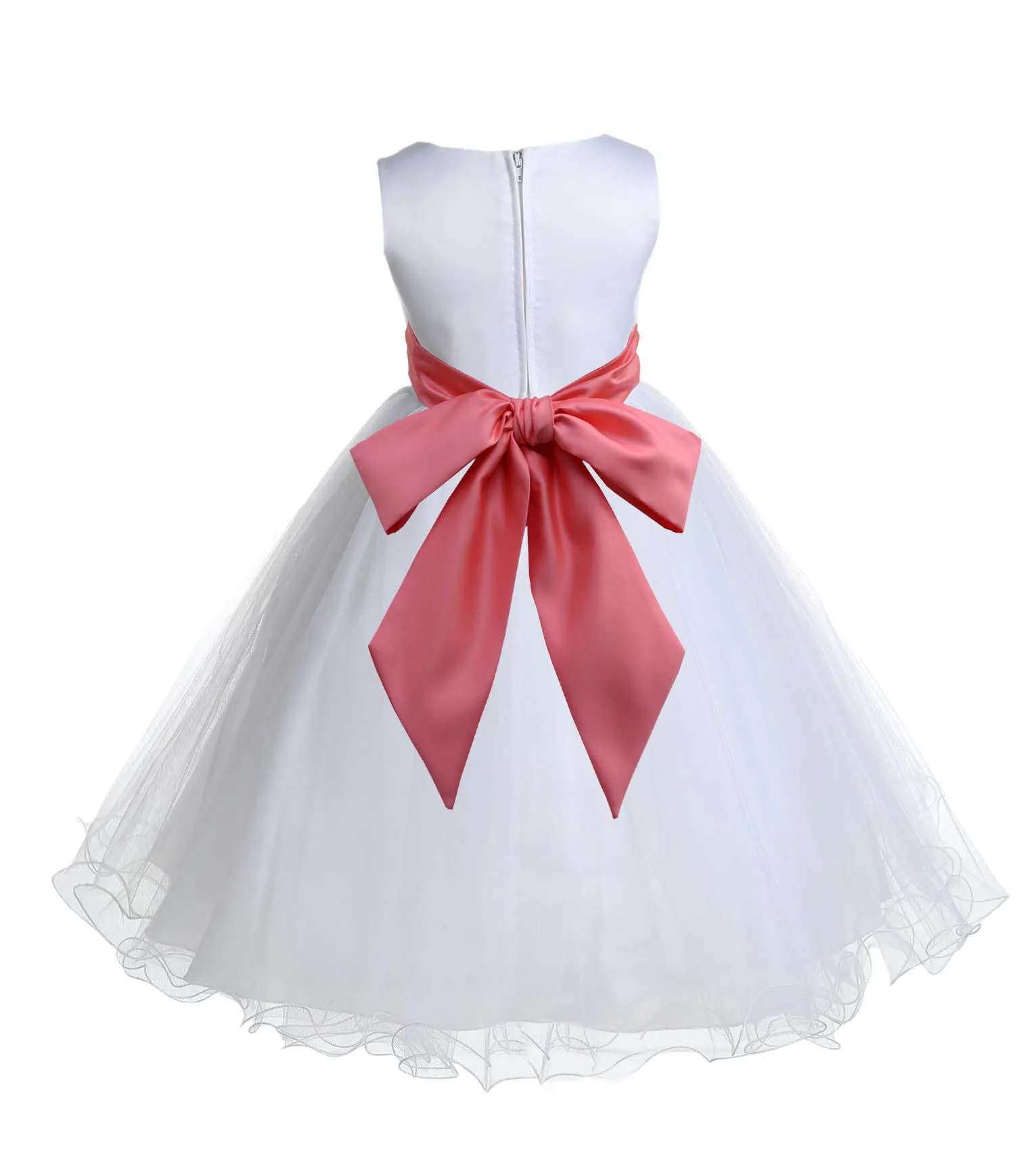 White Formal Wedding Pageant Special Occasions Rattail Edge Tulle Flower Girl Dress 829S(1)
