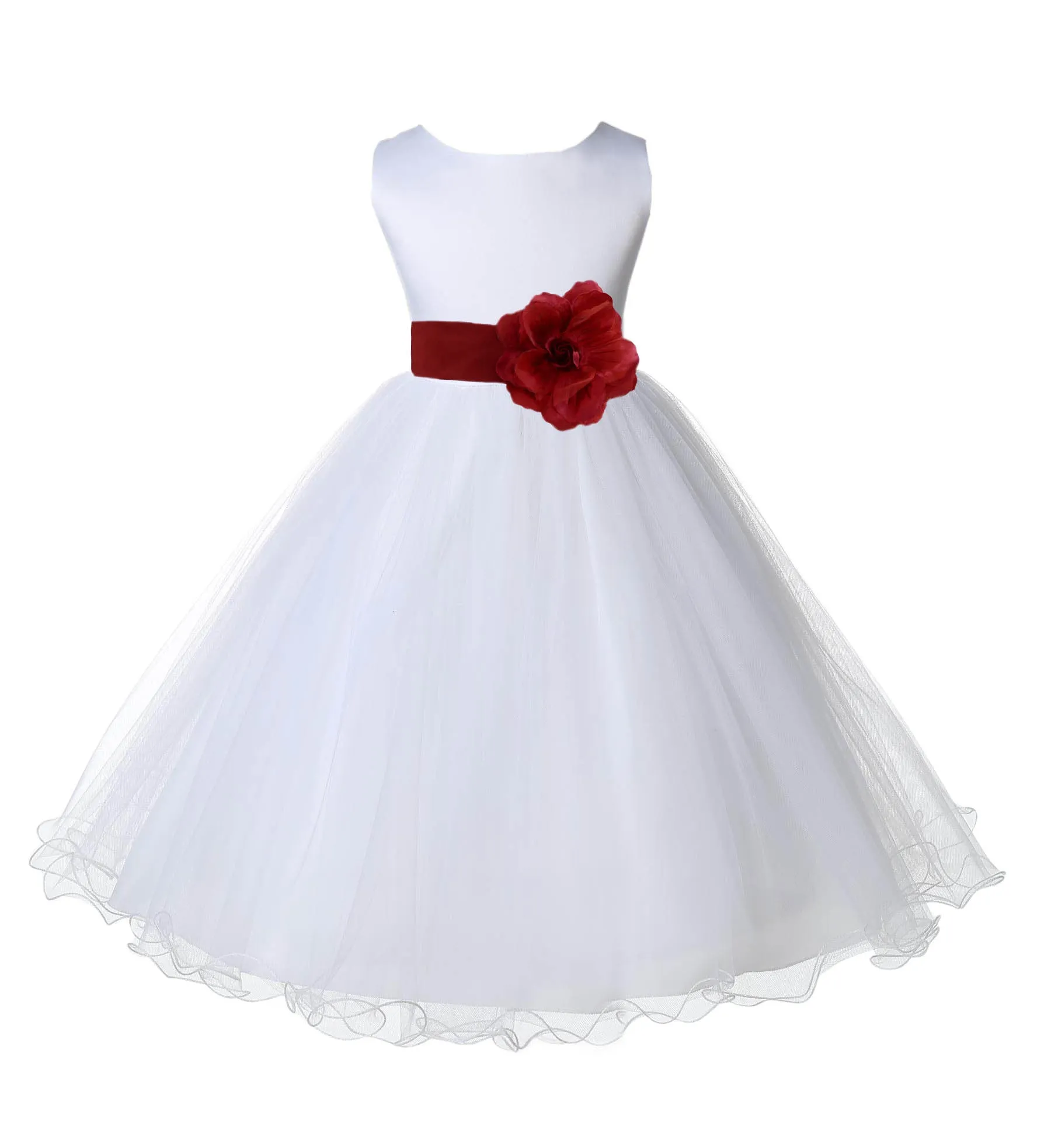 White Formal Wedding Pageant Special Occasions Rattail Edge Tulle Flower Girl Dress 829S(1)
