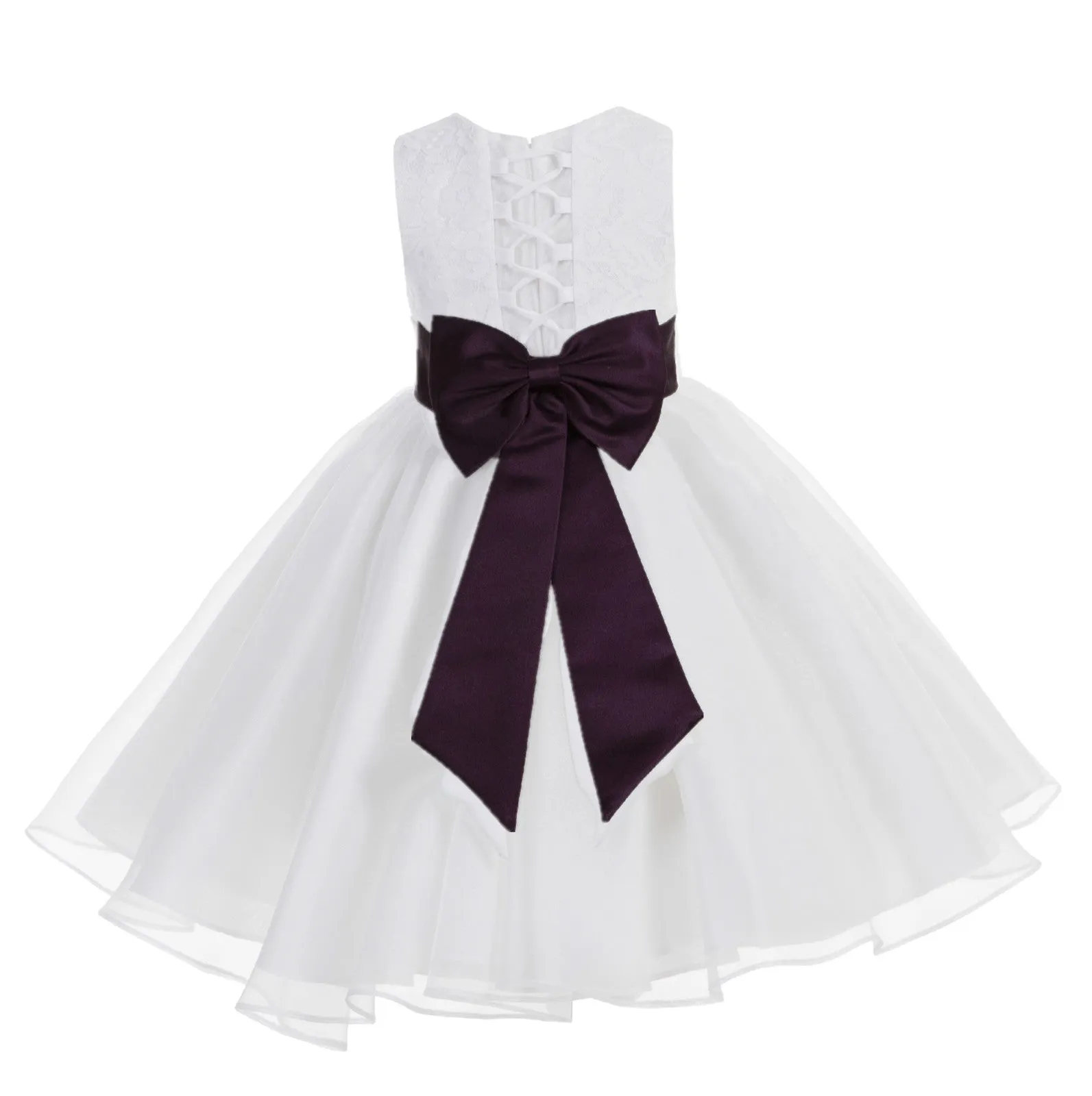 White Lace Organza Flower Girl Dress Elegant Formal Junior Beauty Pageant Communion Baptism 186T(3)