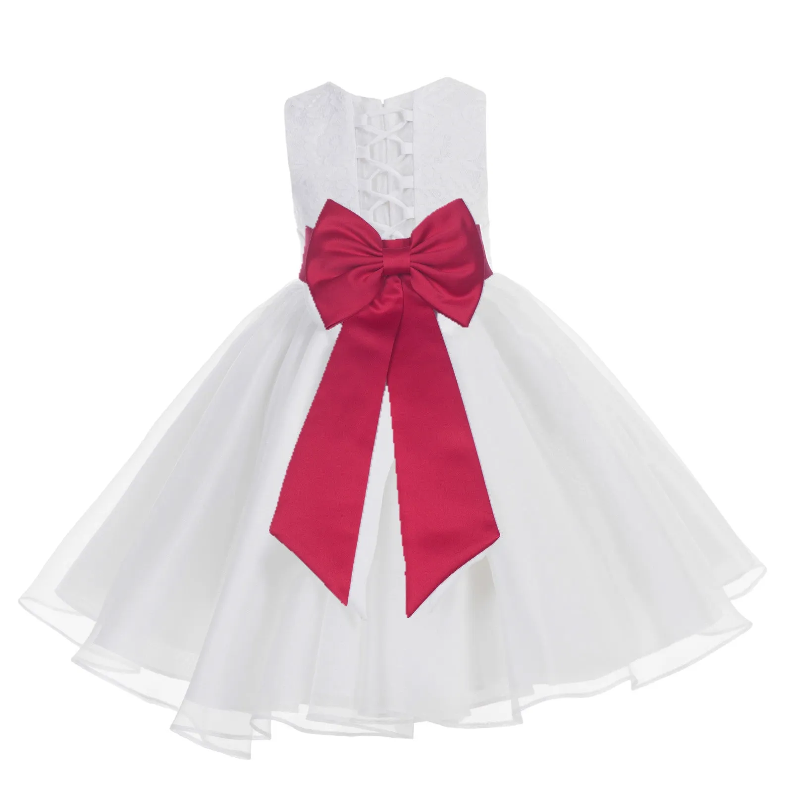 White Lace Organza Flower Girl Dress Elegant Formal Junior Beauty Pageant Communion Baptism 186T(3)